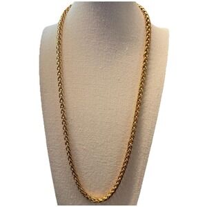Vintage MONET Gold Plated Thick Wheat Spiga Chain Necklace 24" Chunky